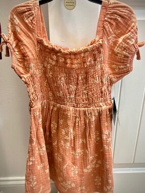 Girls' Orange Floral Smocked Casual Dress, 5T NWT